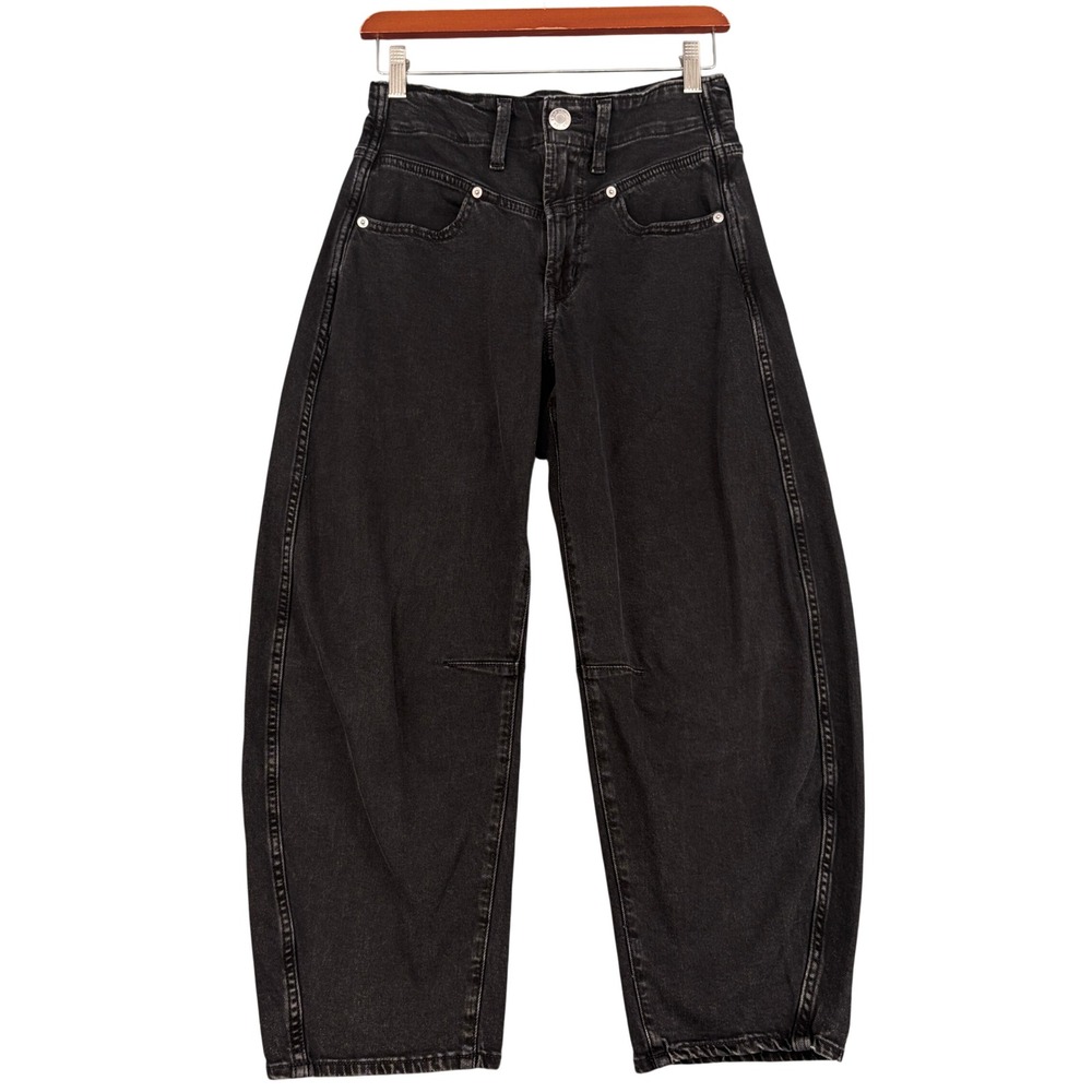 GAP Barrel Jeans Washed Black Curved Leg Denim 2/26S High Rise Cropped 820107-00